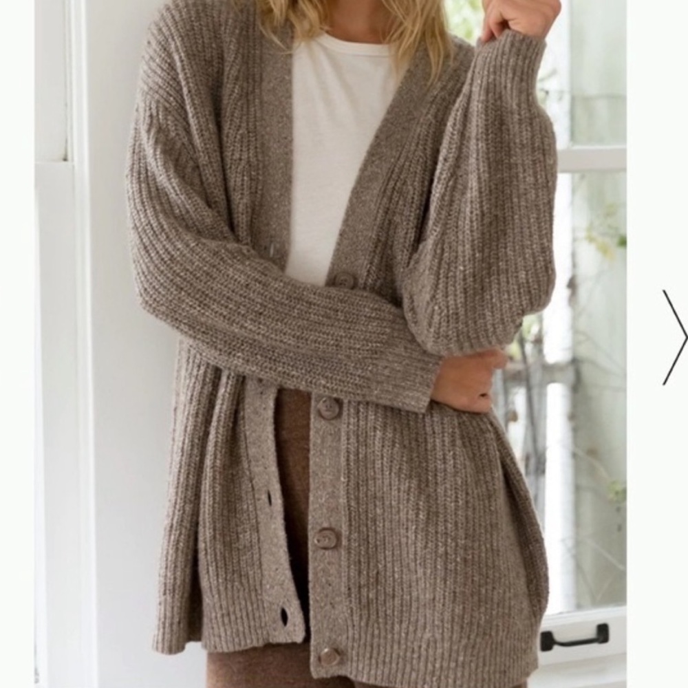 Jenni Kayne Taupe Ribbed Button Cardigan
